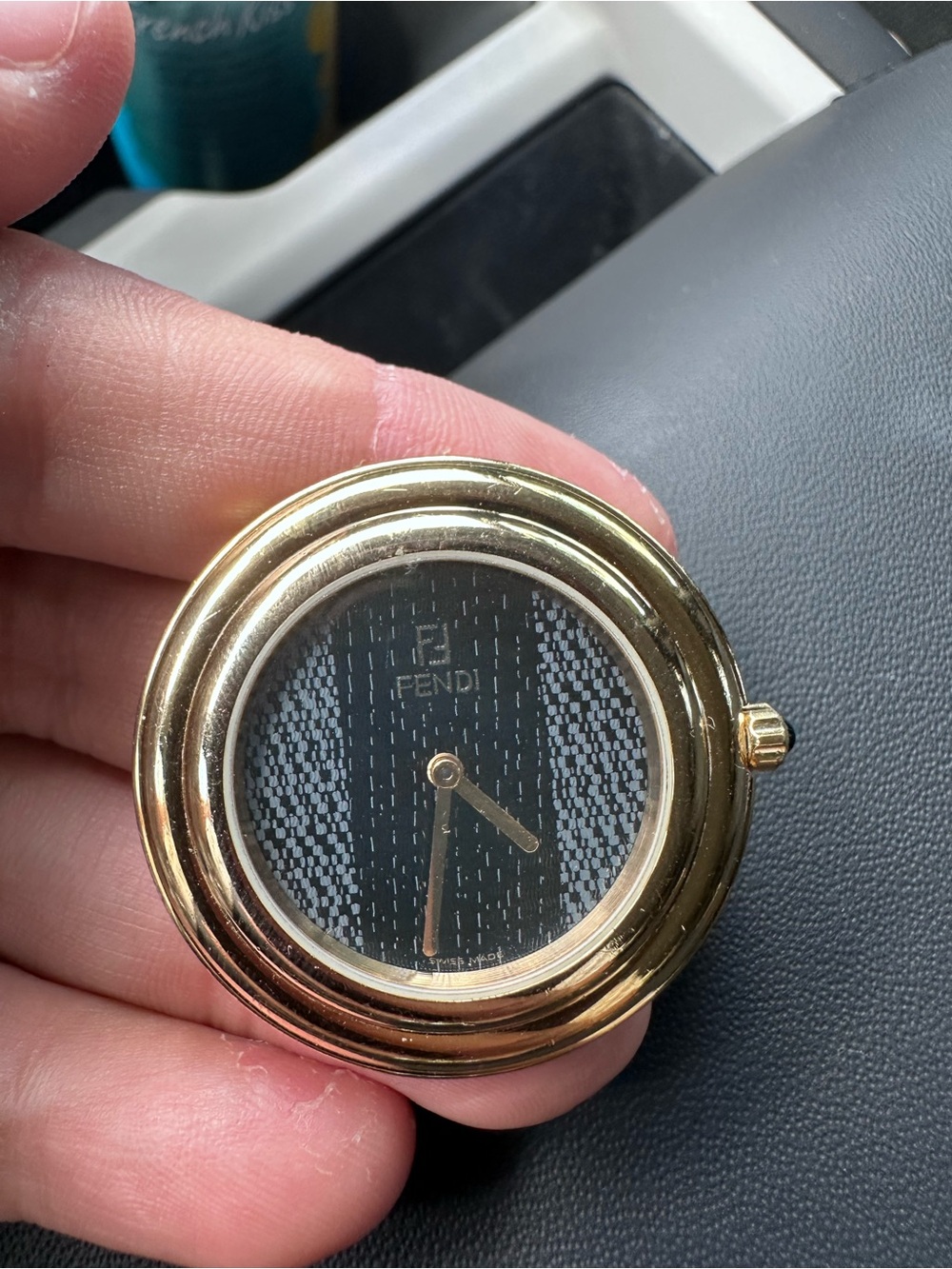 Fendi Gold Round Case with Black Pattern